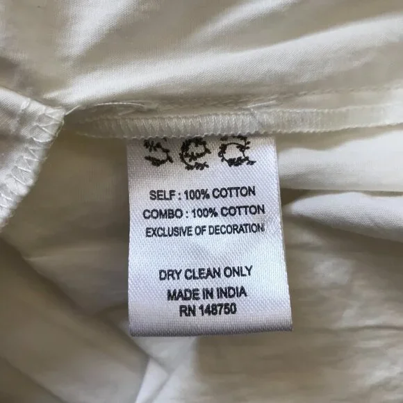 Sea NY Linden Patchwork Dress Womens XS Cream Blue Long Sleeve Ruffle Cotton - Picture 7 of 13